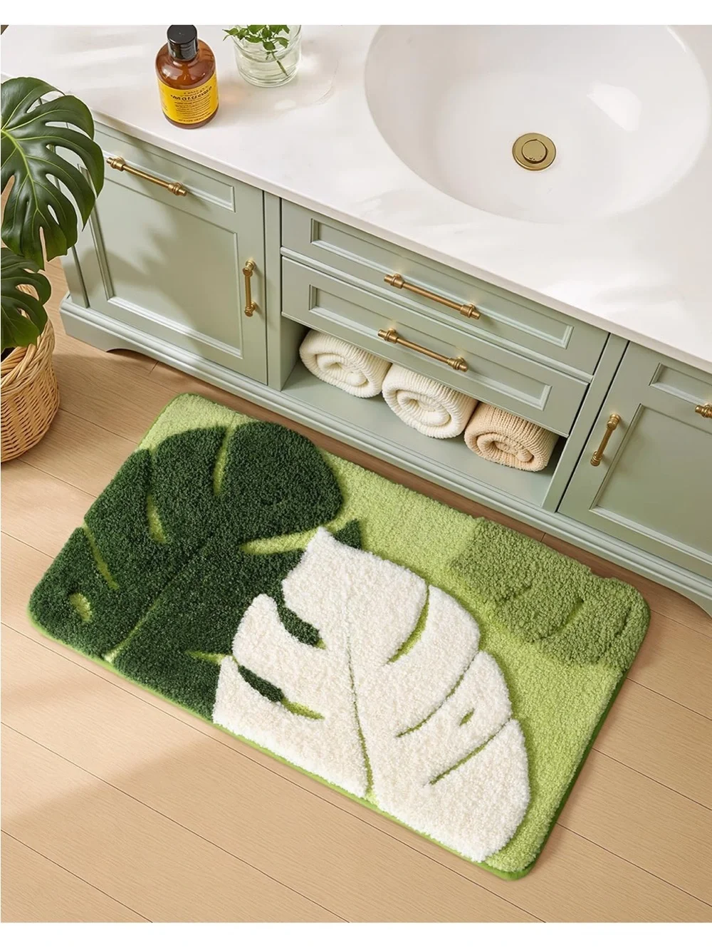 NEW Green Leaf Bath Rug - Soft Microfiber Bathroom Mat